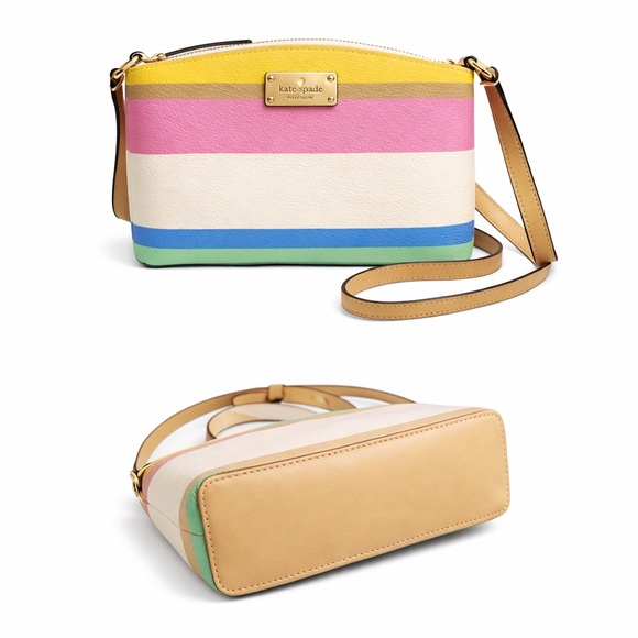 Kate Spade NWOT Striped Yellow Pink Cream Blue Crossbody Bag. - Picture 2 of 4